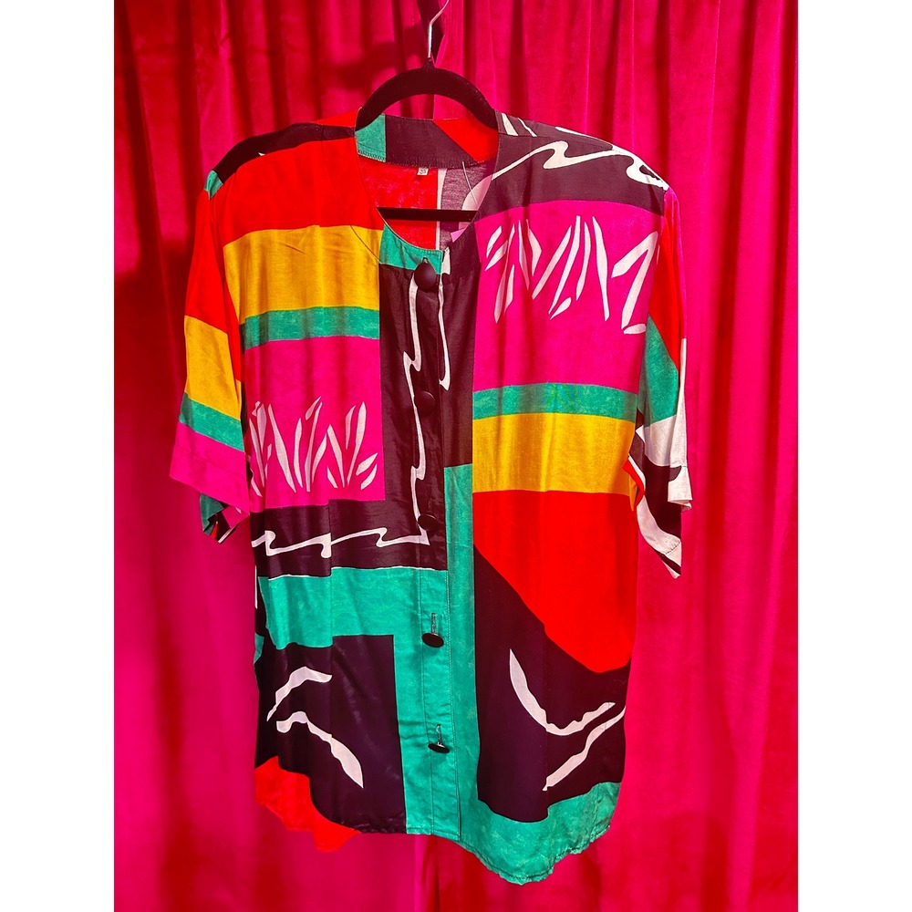 Unbranded Button Up Shirt Womens XL Multi Color Excellent Vintage Abstract Print